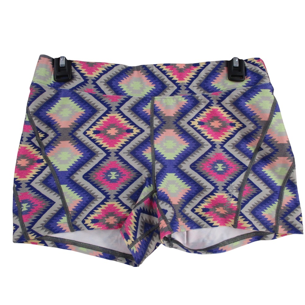 Reebok Womens Purple Pink Geometric Tribal Print Compression Athletic Shorts L
